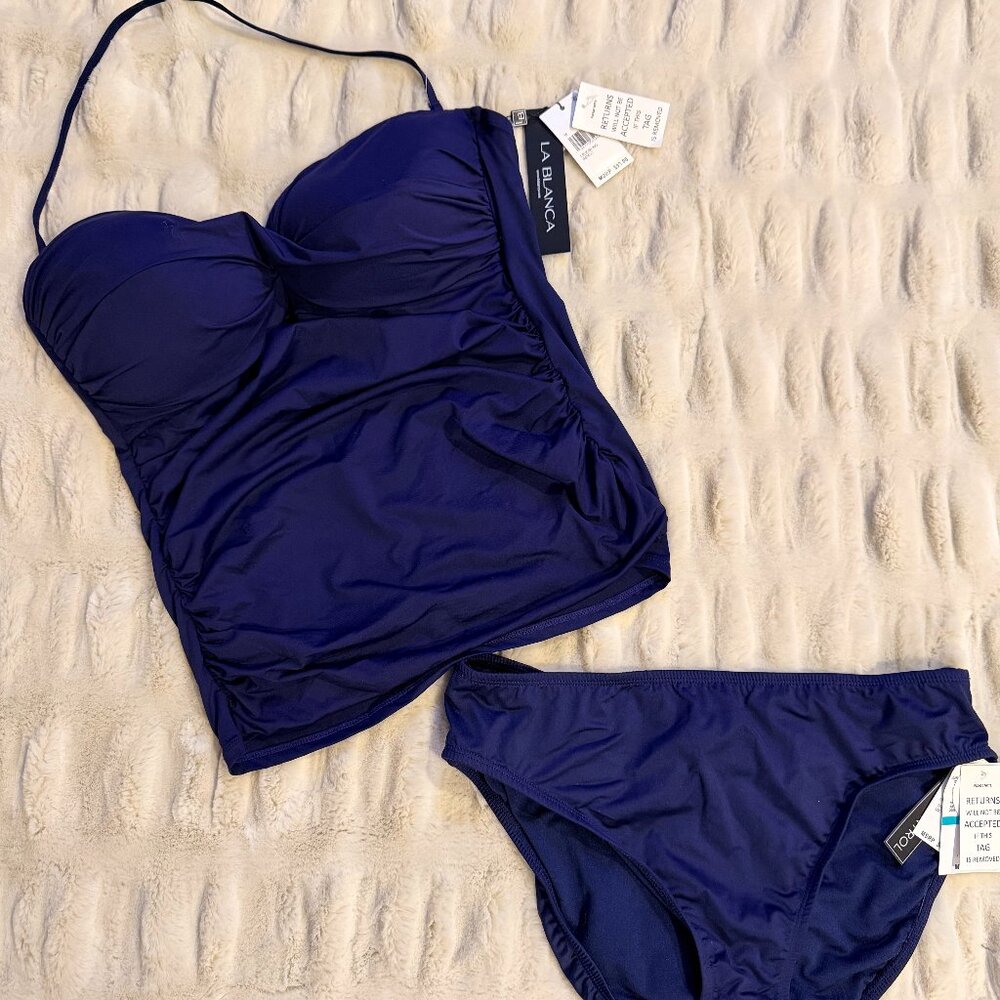 LA BLANCA WOMEN'S ISLAND GODDESS BANDEAU TANKINI SWIMSUIT TOP AND BOTTOM ~  NWT - Picture 2 of 14